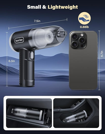 Car Vacuum Portable Cordless, 16000Pa Handheld Vacuum Mini Vacuum Cleaner High Power with Best Suction Brushless Motor, 4 in 1 2-Speed Air Duster Portable Vacuum for Car Keyboard Pet Hair
