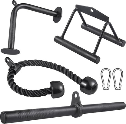 SERTT Workout Cable Machine Attachment for Home Gym, LAT Pulldown Attachments, Cable Accessories for Weight Training, Straight Pull Down Bar, Tricep Rope, Double D Row Handle, V-Shaped Bar