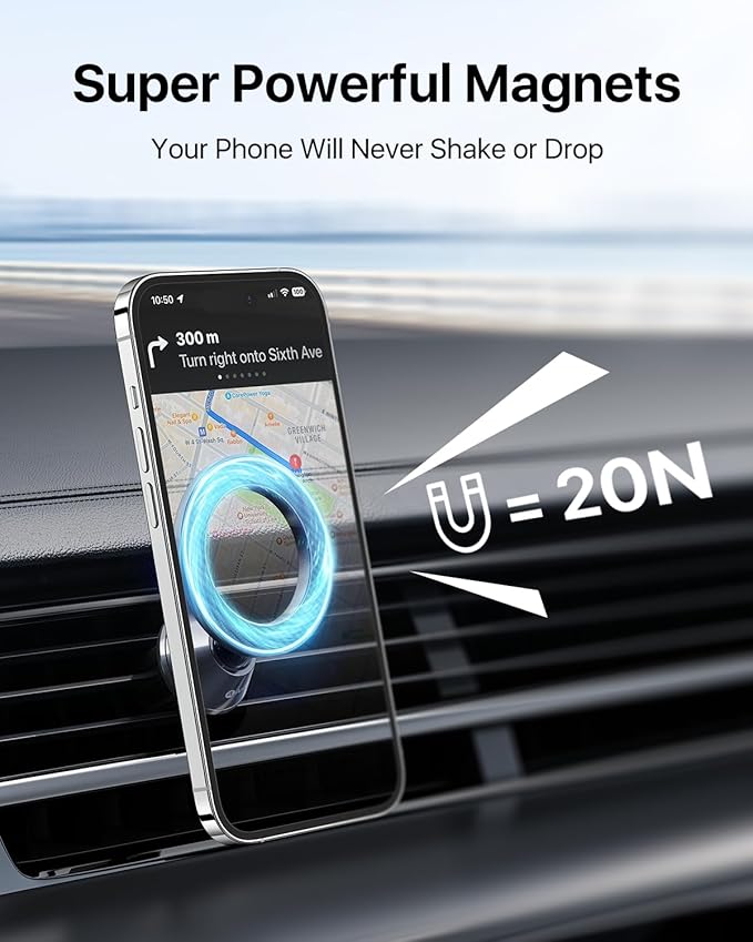 andobil for Magsafe Car Mount [Strongest Magnet, Easy Installation] All Metal Magnetic Car Phone Holder for Samsung Galaxy S25, 360° Air Vent Car Phone Mount, Fits for iPhone 16/15, and MagSafe Cases