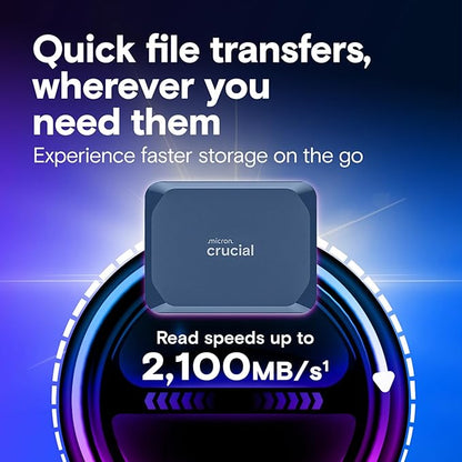 Crucial X10 4TB Portable SSD, Up to 2,100MB/s, USB 3.2 USB-C, External Solid State Drive, Compatible with Windows, Mac & Android, Durable Storage for Games, Photos & Files, Blue - CT4000X10SSD9-02