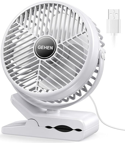 GEHEN Small Clip on Fan, 3-Speed Fan with Strong Airflow, USB-Powered Clip & Desk Fan with Sturdy Clamp, Ultra Quiet for Office Dorm Bedroom Stroller