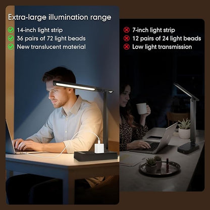 Desk Lamp with 4-Port Charging Station (2 AC Outlets, USB-C, USB-A), 5 Color Modes & Adjustable Brightness, Flexible Gooseneck Arm, Eye-Protecting LED Light Source, Ideal for Home Offices & Bedrooms