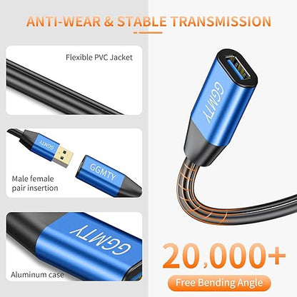 USB 2.0 Type A Male to A Female Active Repeater Extension Cable 50ft, High Speed 480 Mbps