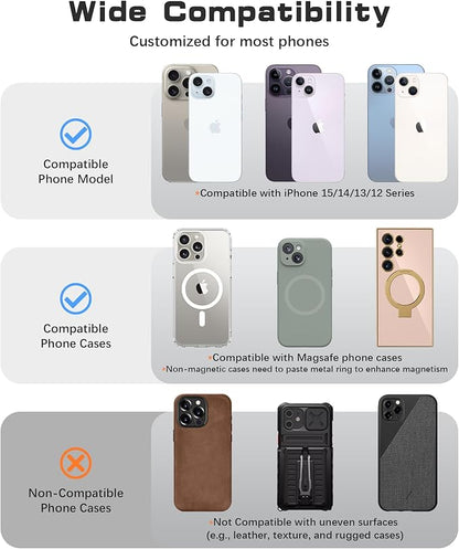 Magnetic Phone Grip, Removable Loop Grip with Soft Finger Strap, Silicone Phone Ring Holder for Back of Phone for iPhone 16/15/14/13/12 Pro Max/Plus, Chalk Pink