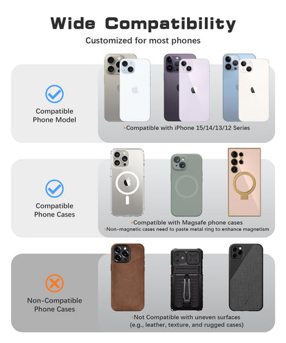 SuydanBox Magnetic Phone Grip, Removable Loop Grip with Soft Finger Strap, Silicone Phone Ring Holder for Back of Phone for iPhone 16/15/14/13/12 Pro Max/Plus, Stone