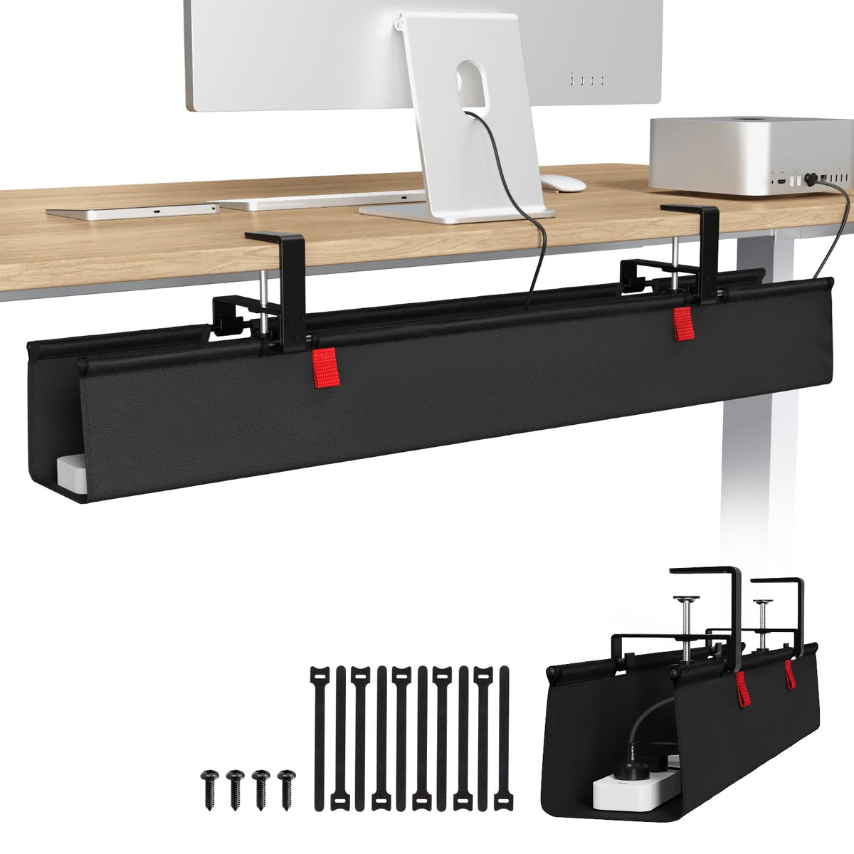 KEEGH No Drill Fabric Under Desk Cable Management Tray 28 in,Black