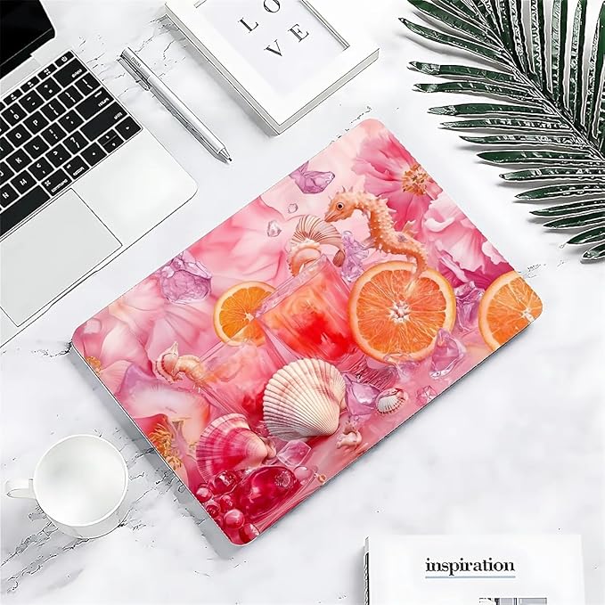 Compatible with MacBook Air 13.3 13.6 Inch Case 2022 2021 2020 2019 Plastic Hard Shell Case Cover,13.3 Air (A1932/A2179/A2337), Pink Floral with Sea Shells