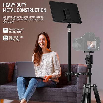 NEEWER Double Super Clamp Camera Mount with Magic Arm, NATO Interface, Cold Shoes, 1/4" Locating Holes for ARRI, Desk Studio Photography Light Stand Pole Cross Bar Umbrella Holder Clamp Mount, UA060