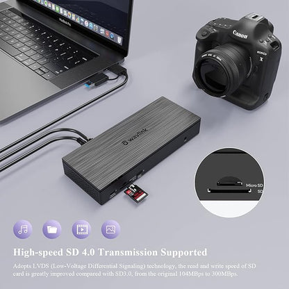 WAVLINK DisplayLink Laptop Docking Station - Quad Monitor 5K/4K@60Hz, 100W Charging - Thunderbolt 4/3, USB-C/A - M1 M2 Mac/Windows/Chrome/Ubuntu - 4 HDMI, 4 DP, 180W Power, SD 4.0 CR, 2.5Gbps LAN
