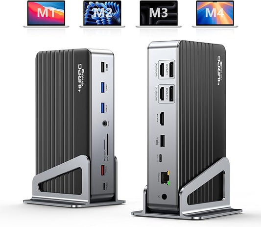 DisplayLink Docking Station Triple 4K@60Hz Monitor with 120W Power Adapter, Laptop Dock for Thunderbolt 5/4/3, USB C M1/M2/M3/M4 MacBook/Windows(Single 8K)/Chrome(3 HDMI, 2 DP, 6 USB, Ethernet)