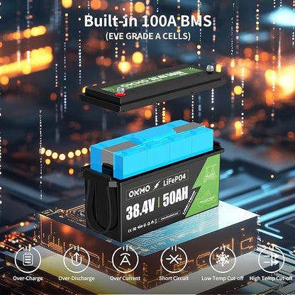 36V 50Ah LiFePO4 Lithium Battery for Trolling Motor Low-Temp Protection Built in 100A BMS Deep Cycle Lithium Battery
