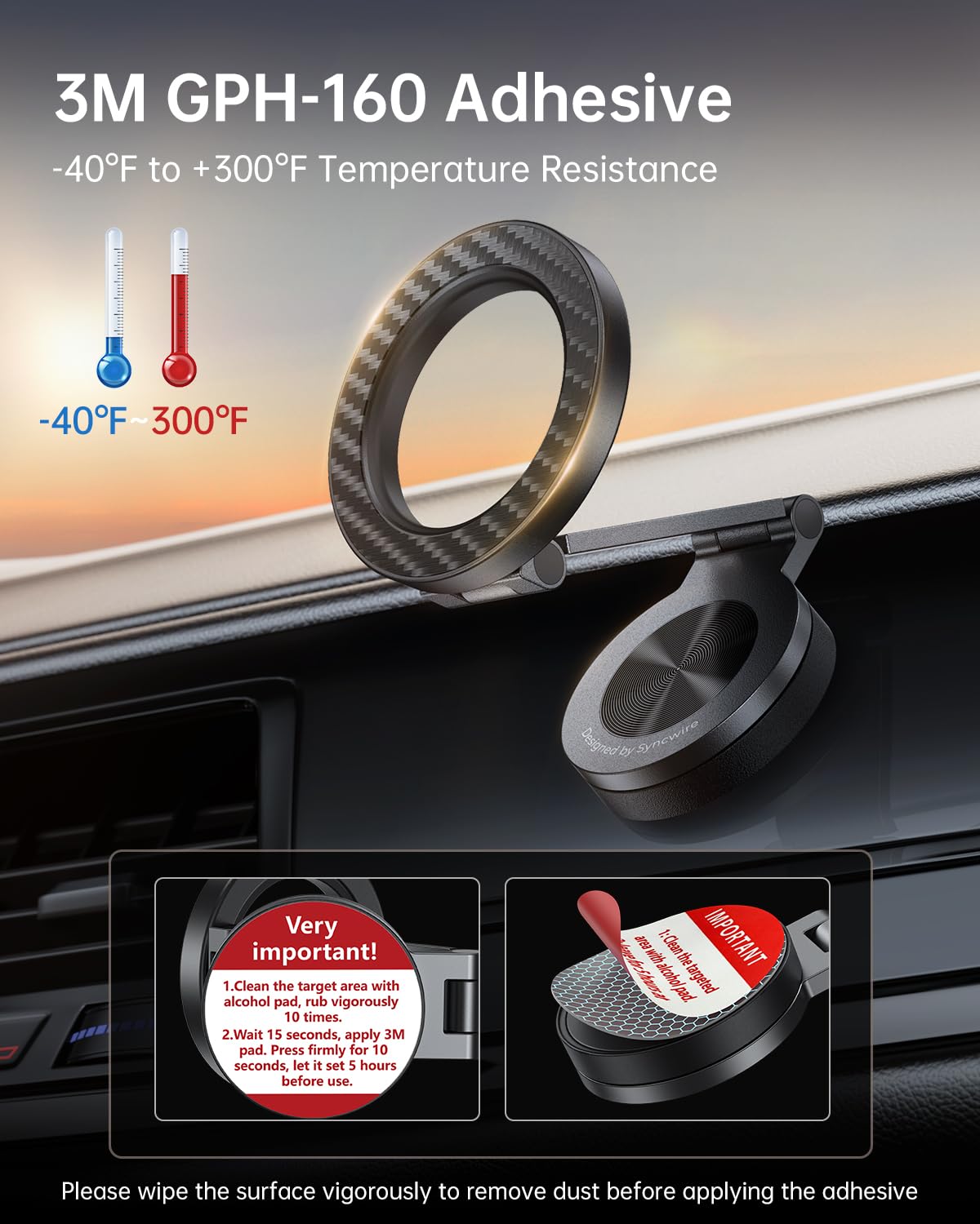 SYNCWIRE for MagSafe Car Mount 【360° Rotation】 Magnetic Phone Holder for Car, Adjustable Metal Arm, Car Magnet Phone Mount for Dashboard, Car Accessories Fit iPhone 17 16 15 14 13 Pro Max &All Phones