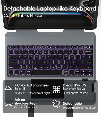 Nillkin Carry Go Keyboard Case for iPad Pro 13 inch (M4) 2024 with Handle, Rugged Case with Detachable Keyboard for iPad Pro 13, Magic Trackpad, 7 Colors Backlit, Camera Cover, Black