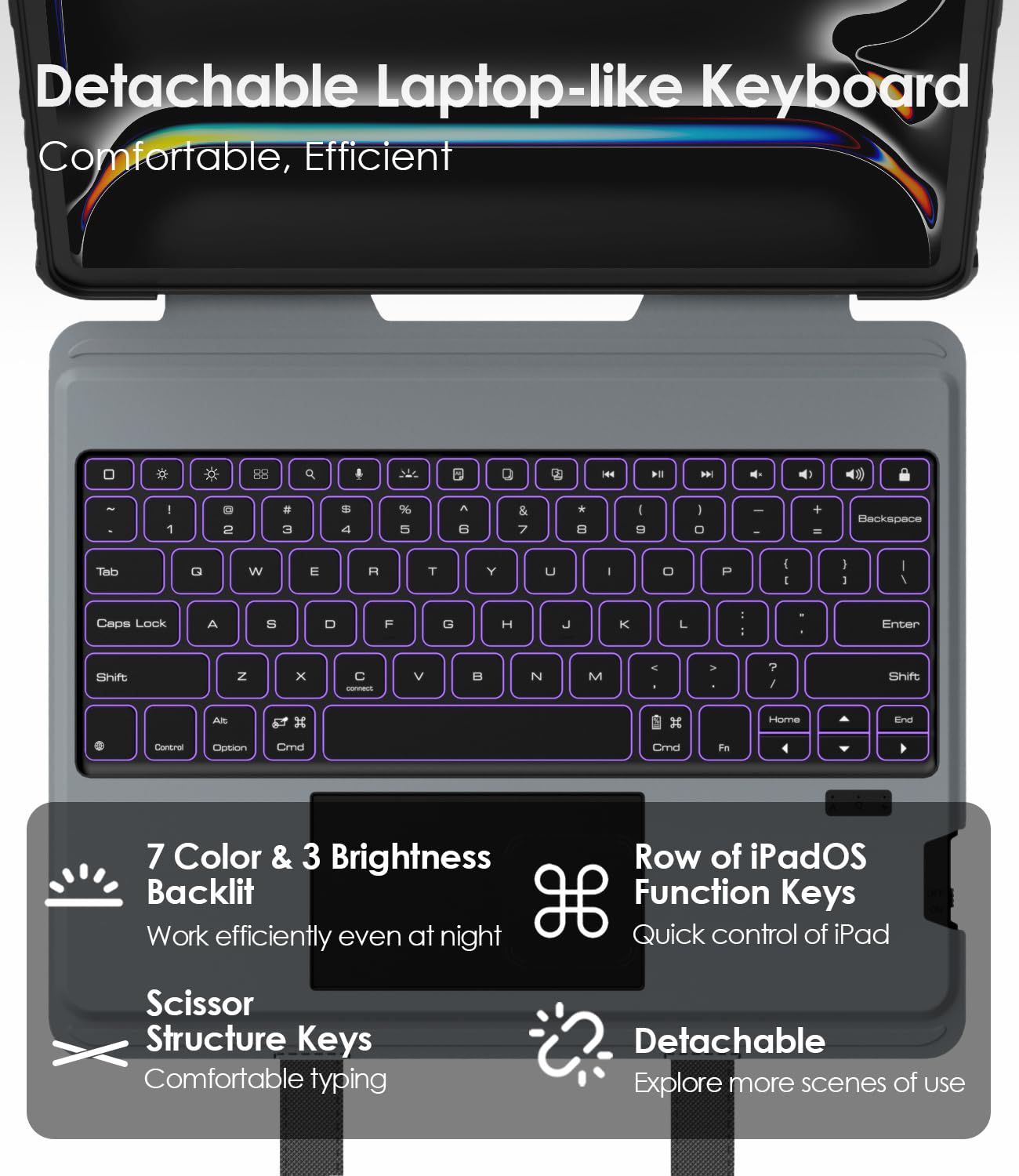 Nillkin Carry Go Keyboard Case for iPad Pro 13 inch (M5, 2025/M4,2024) with Handle, Rugged Case with Detachable Keyboard for iPad Pro 13", Magic Trackpad, 7 Colors Backlit, Portrait/Landscape, Black
