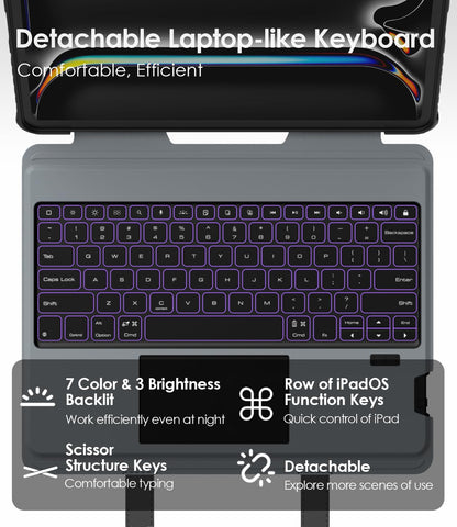 Nillkin Carry Go Keyboard Case for iPad Pro 13 inch (M5, 2025/M4,2024) with Handle, Rugged Case with Detachable Keyboard for iPad Pro 13", Magic Trackpad, 7 Colors Backlit, Portrait/Landscape, Black
