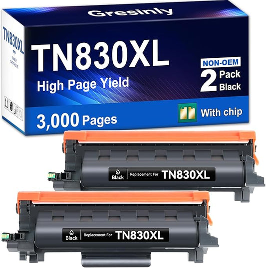 TN830XL TN830 Toner Cartridge Printer Compatible Replacement for Brother TN830XL TN-830 Black for HL-L2460DW DCP-L2640DW HL-L2405W L2400D L2480DW MFC-L2820DW TN830XL Toner,2P