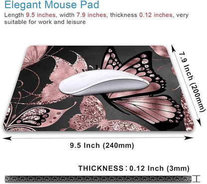 IMAYONDIA Mouse Pad, Rose Gold Butterfly Mouse Pad, Non-Slip Rubber Base Mousepad, Mouse Mat Desk Pad for Work, Game, Office, 9.5 x 7.9 Inch - Beautiful Modern Glitter Foil Design