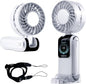 Blows Cold Air Portable Handheld Fan with Stand & Lanyard, 5000mAh USB-C Rechargeable Battery, 12H/5-Speed LED Display Mini Fan for Travel Beach Cruise Concerts Outdoor Events(White)