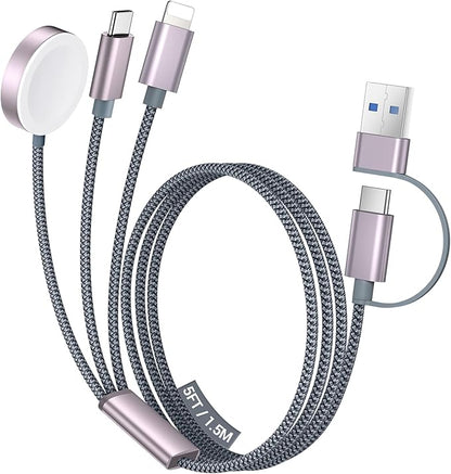 Temdan for Travel Vacation Essentials,3 in 2 USB C Cable for Apple Watch Charger/iPhone 16 Charger/Lightning,Multi Charging Cable Cord,Camping Essentials,Portable Designed for iWatch &iPhone 16-12-5FT