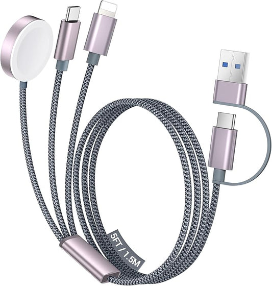 Temdan for Travel Vacation Essentials,3 in 2 USB C Cable for Apple Watch Charger/iPhone 16 Charger/Lightning,Multi Charging Cable Cord,Camping Essentials,Portable Designed for iWatch &iPhone 16-12-5FT