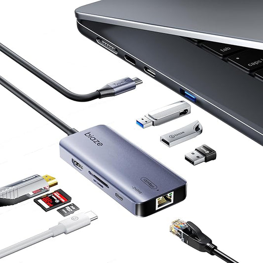 BIAZE 8-in-1 USB C Hub Adapter for MacBook, 4K60Hz HDMI, 100W PD Charging, USB 3.0, USB 2.0 * 2, SD/TF Card Reader, 100M Ethernet, 7 Ports Dongle for MacBook Pro/Air, iPad Pro, iPhone