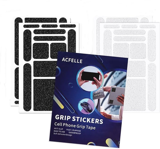 ACFELLE 4Pack Phone Grip Tape, Finger Grip Stickers Decal Waterproof Pre-Cut Non Slip Kit Adhesive Traction for Cell Phone Cases, Handles, Tools (2Clear+2Black)