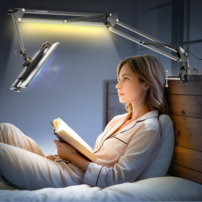 Gooseneck Phone Holder for Bed Desk, Tablet Stand Adjustable, Kindle iPad Holder for Phone Tablet Holder Mount fits iPhone Kindle 4-13" Device Valenties Day Gifts for Women (Black(with Light))