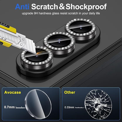 for Samsung Galaxy Z Fold 7 Camera Lens Protector, Individual Metal Ring Tempered Glass Lens Cover, [Strong Adsorption] Scratch Resistant Ultra-Thin HD Clear Lens Cover, 1 Set-Black Diamond