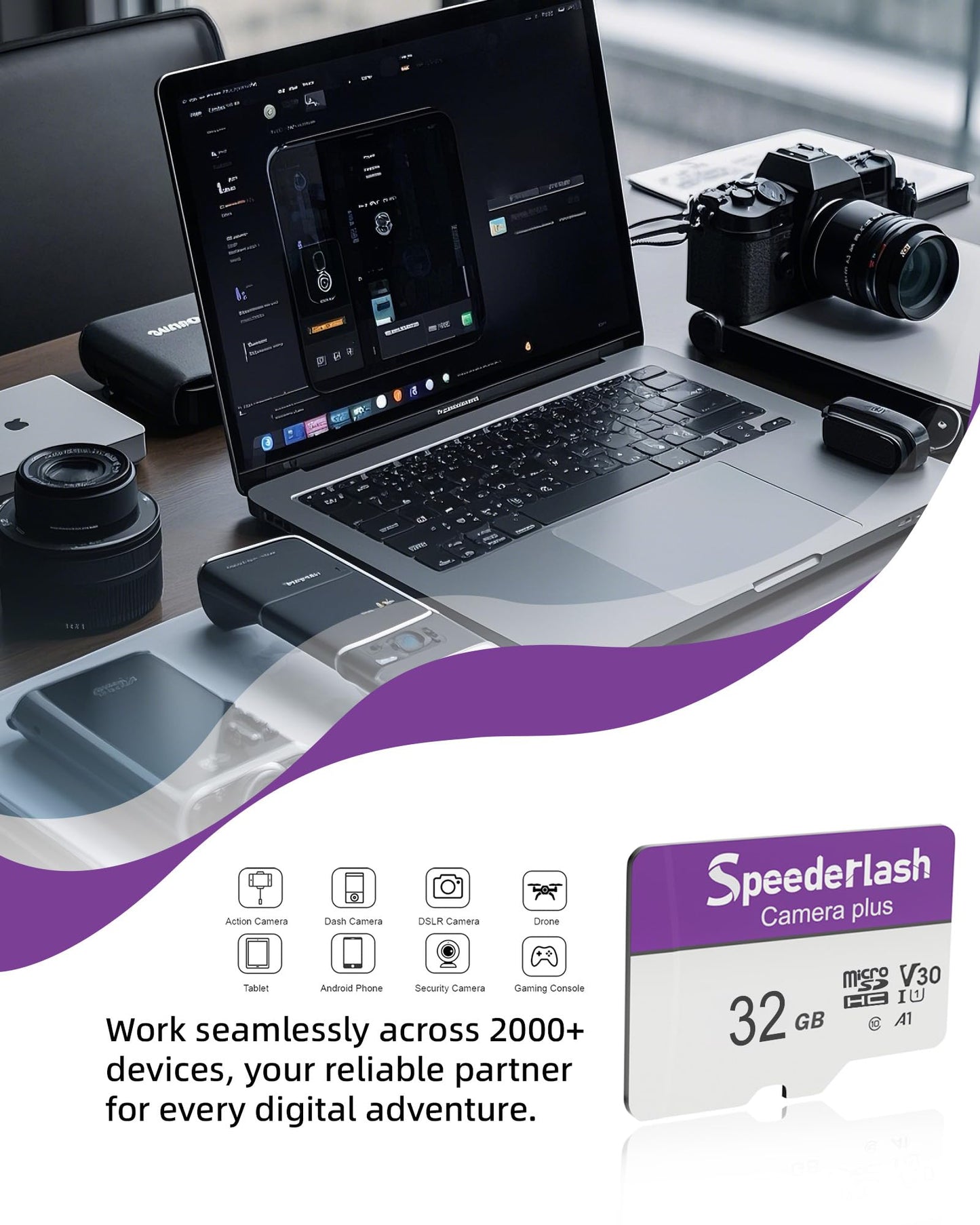 Micro SDHC Memory Card 32GB 2Pack, Speederlash Camera Plus TF Card with Adapter, 90MB/s Read Speed, 4K UHD&5K Video Support, U1 A1 Rated, for Security Camera, Smartphone, Drone, Tablet, PC