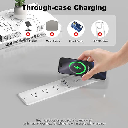8 in 1 Recessed Power Strip with 15W Wireless Charger, 20W Fast Charging Furniture Outlet, Plug in 3 AC Outlets & 4 USB Ports Flush Mount, 10FT Cord