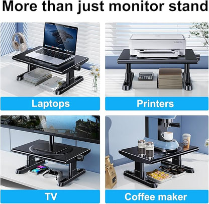 Monitor Stand Riser for Desk,360°Rotation Freely Height Adjustable by Knob,4.4-5.8 Inches,Ergonomic Monitor Stand Mount, Desktop Monitor Stand Riser for Computer,Laptop,Printer,Tv,Black
