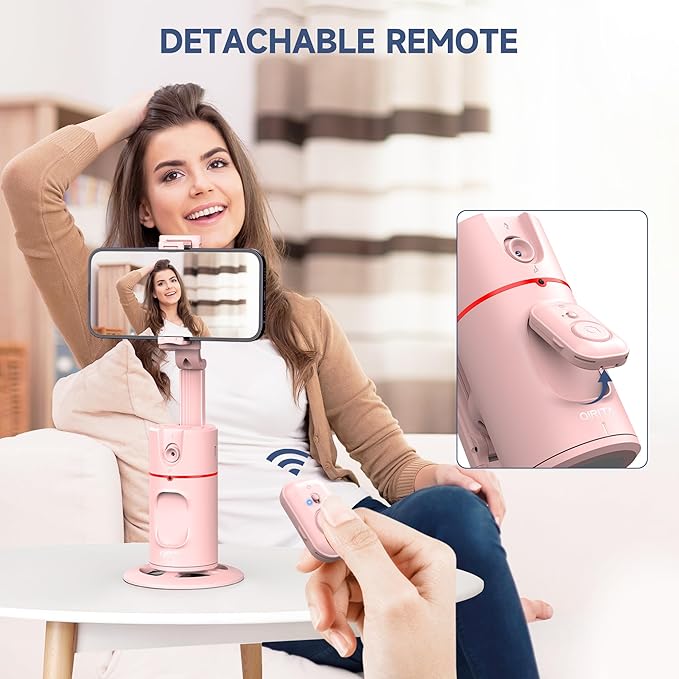 Auto Face Tracking Phone Holder, Gesture Control & Remote, Face Tracking Tripod 360 Rotation Body Phone Camera Mount Smart Shooting Holder, iPhone Selfie Stick Tripod, Expandable Pole (Pink)