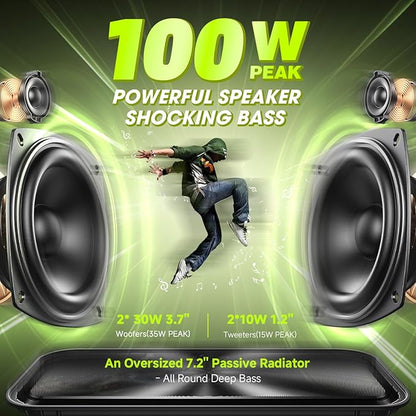 W-KING Portable Loud Bluetooth Speaker Wireless, 100W Max IPX6 Waterproof Outdoor Speaker Subwoofer, 60W Exlarge Passive Radiator- All-Round Rich Bass/40H/EQ/PowerBank/TF/AUX, Party Big Large Boombox