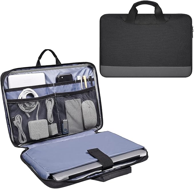 14 15 Inch Waterproof Laptop Sleeve Men Women TSA Briefcase for MacBook Pro 14 M4/M3/M2/M1, Macbook Air 15 M4/M3, Dell Inspiron 14/XPS 15, Lenovo Acer HP ASUS Chromebook 14 Carring Case, Black