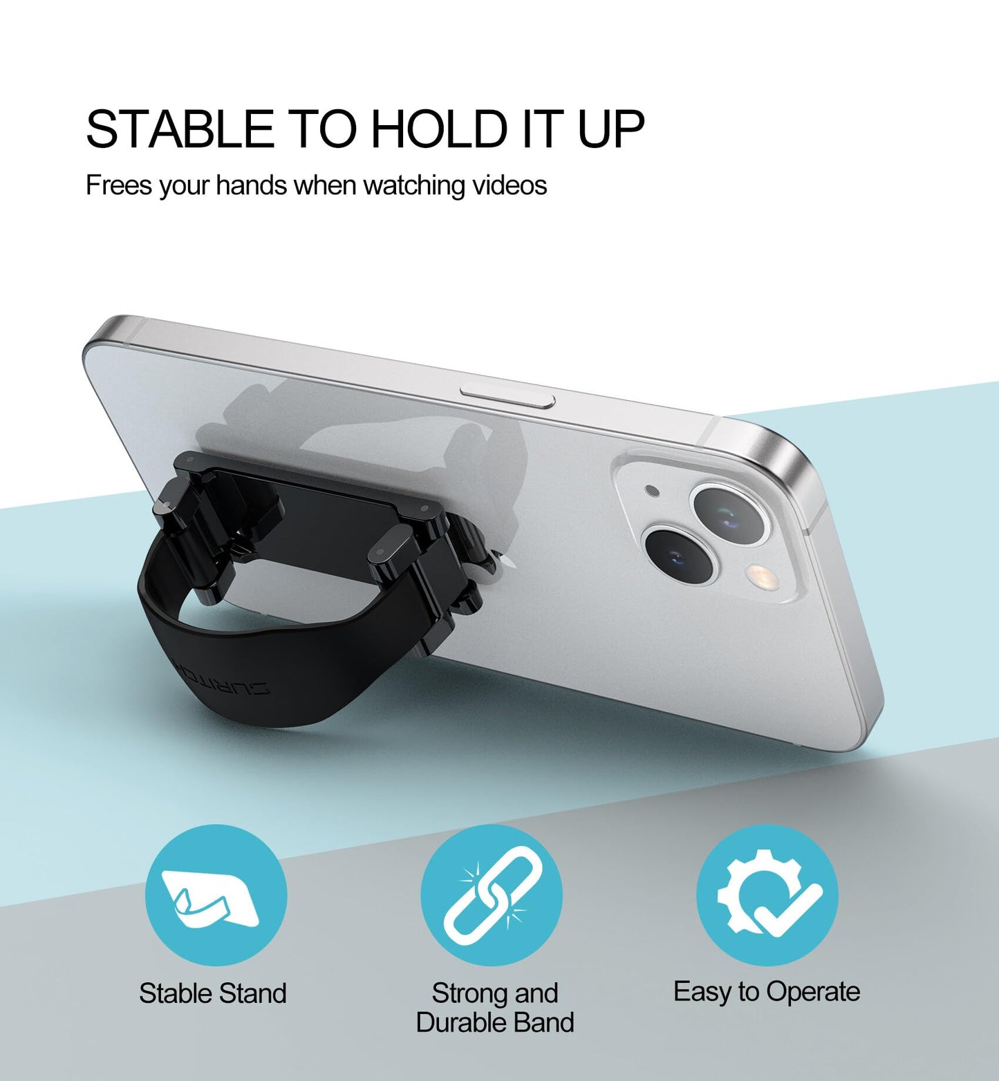 SURITCH Phone Grip Strap Finger Loop Holder for Back of Phone, 2-in-1 Soft Silicone Gripper Kickstand for iPhone Samsung and Most Cell Phone Cases, 3.15" Black