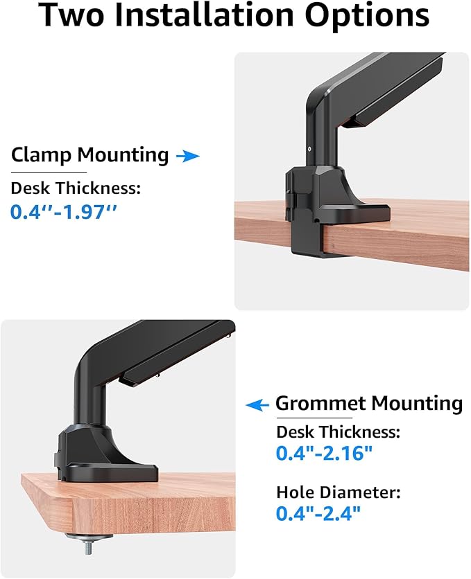 MOUNTUP Single Monitor Mount fits 22''-43'' Ultrawide Screen, Holds 6.6-33lbs, Computer Monitor Arm Desk Mount, Heavy Duty Gas Spring Monitor Stand for Flat/Curved Screen, with C-clamp/Grommet Base