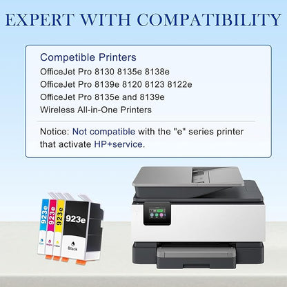 923e 923 Ink Cartridge (with Chip) 4-Pack Replacement for HP 923e 923 Ink Cartridge Compatible for OfficeJet Pro 8130 8135e 8138e 8139e 8120 8123 8122e OfficeJet Pro 8135e 8139e Printers (BKCMY)