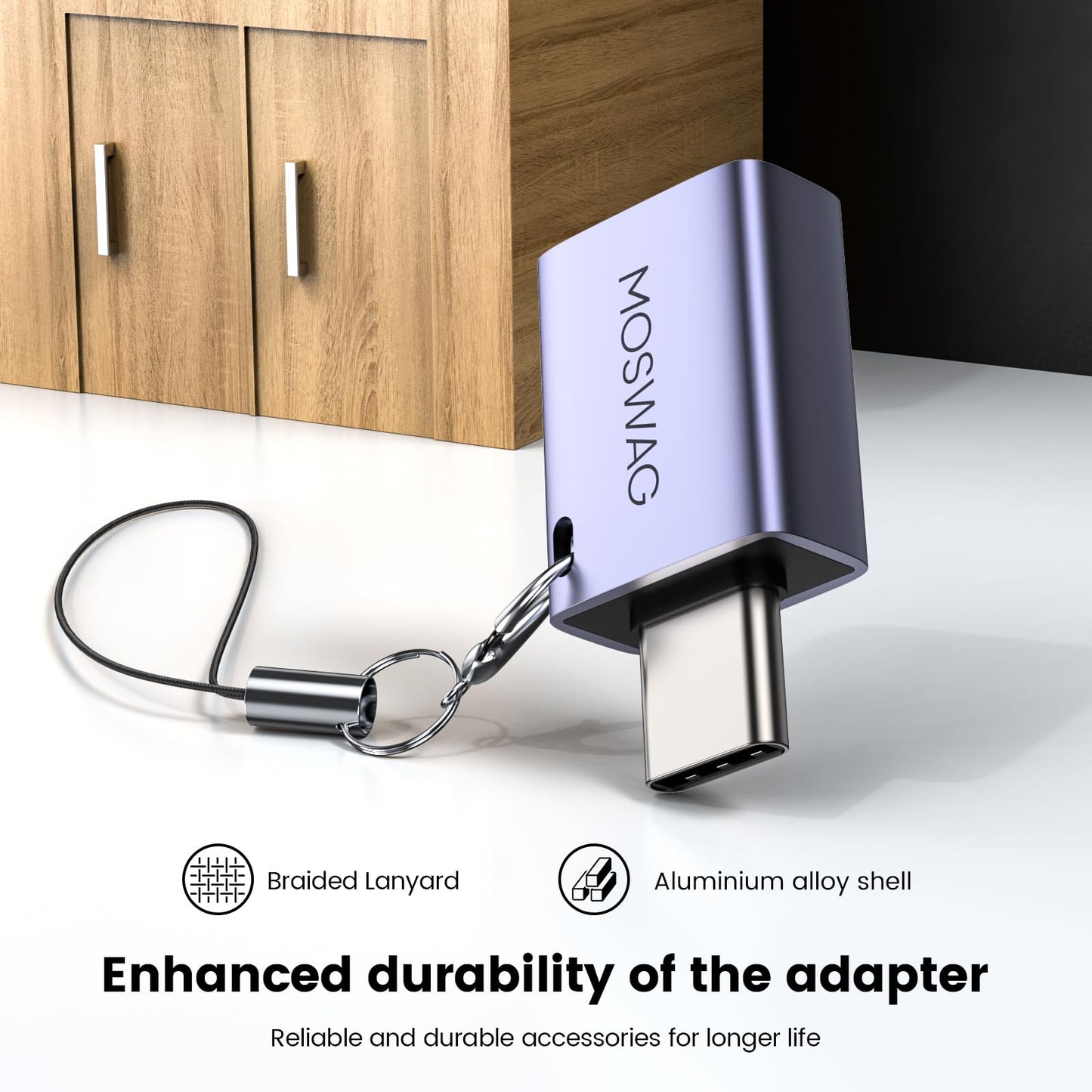 MOSWAG 2 Pack USB C to USB Female Adapter, USB 3.0 to Thunderbolt 3 OTG Adapter Compatible with iPhone 16 15 Max,MacBook Pro Air,Mac,iPad,Microsoft Surface Go,Samsung S24 S23 S22