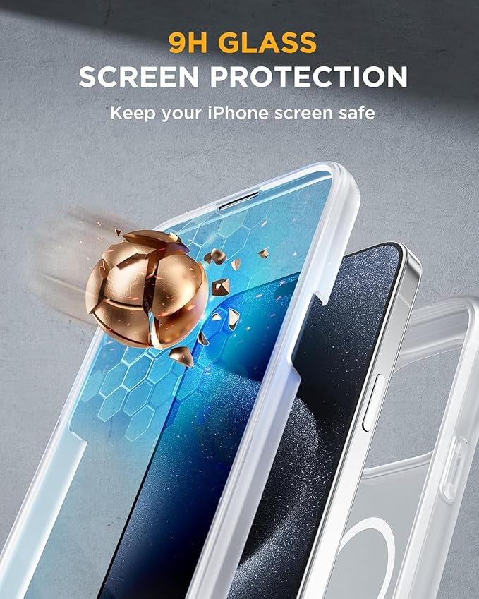 Miracase Magnetic for iPhone 12 Pro Max Case [Compatible with MagSafe] Full-Body Phone case with Built-in Glass Screen Protector& Camera Protector, Military Drop Proof 12 Pro Max Cover, Matte Clear