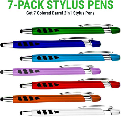 Stylus Pen for Touch Screens & Ballpoint Writing Pens, with Sensitive Stylus Tip - 2 in 1, Compatible for Your Touch Screen Devices - Assorted Barrel Colors, Black Ink, 7 Pack