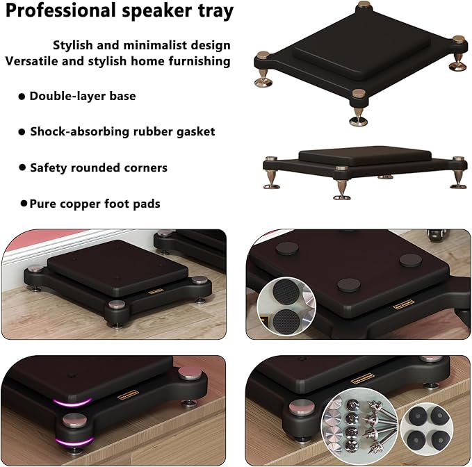 2pcs Subwoofer Isolation Stand, Double-Layered Speaker Isolation Stands with Stainless Steel Metal Feet, Acoustic Speakers Isolation Pad for Floor, Desktop (13.7×15.7in)