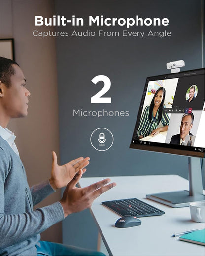 Lenovo HD 1080p Webcam (300 FHD) - Monitor Camera with 95° Wide Angle, 360° Rotation Pan & Tilt, Dual Microphones – Attachable Desktop Cam with Privacy Shutter for Remote Work, Streaming & Gaming