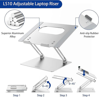 BESIGN LS10 Aluminum Laptop Stand, Ergonomic Adjustable Notebook Stand, Computer Holder Compatible with Air, Pro, Dell, HP, Lenovo More 10-14" Laptops, Silver