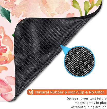Square Mouse Pad Pink Watercolor Flower, Personalized Premium-Textured Custom Mouse Mat Design, Washable Mousepad Cloth, Non-Slip Rubber Base Computer Mouse Pads for Wireless Mouse