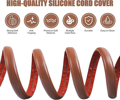 Floor Cord Cover Self Adhesive Cord Hider,10FT Cable Management, Extension Strip Protector for Wires, Prevent Cable Trips for Offices, Gyms, Exhibitions Cavity:0.39"(W) x 0.27"(H) Wood Red Teak