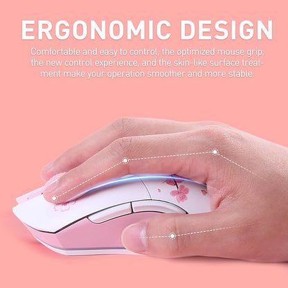 DAREU Sakura Pink Wireless Gaming Mouse with Charging Dock Rechargeable RGB,12K DPI,6 Programmable Buttons High-Precision Sensor [300IPS] [1000Hz] for PC Notebook Mac