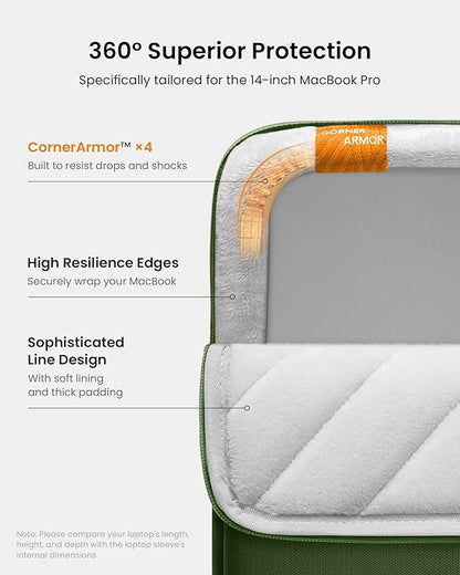 tomtoc 360 Protective Laptop Sleeve for 14-inch MacBook Pro M4/M3/M2/M1 Pro/Max A3112 A3401 A3185 A2992 A2918 A2779 2024-2021, Water-Resistant Case Bag with Accessory Pocket for 13.8 Surface Laptop 7
