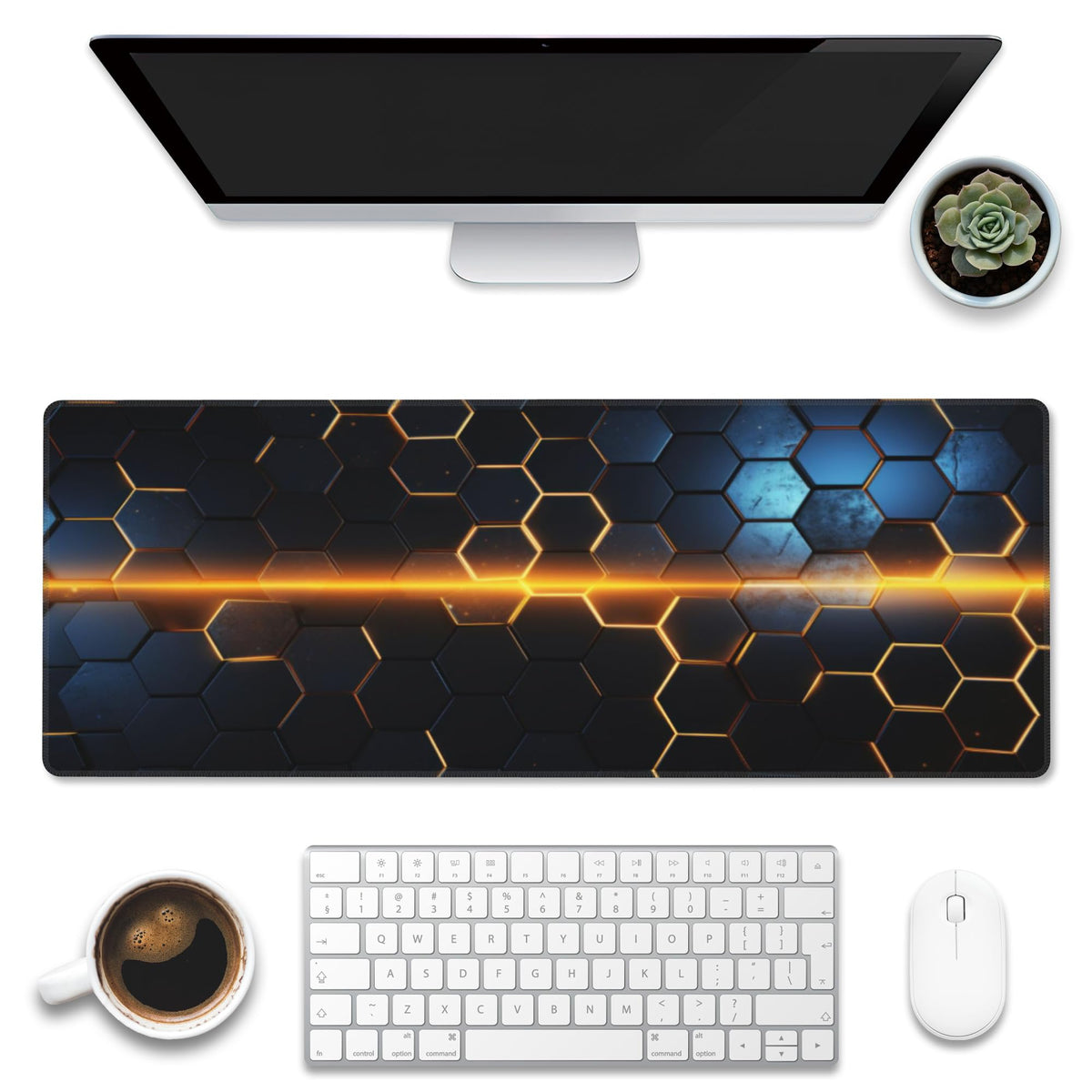Eflxamz Large Gaming Mouse Pad, Koi Fish Ink Painting Desk Mat, Golden Line Lotus Desk Pad, Extended Big Computer Keyboard Mouse Pad with Non-Slip Base and Stitched Edge, 31.5"x11.8"