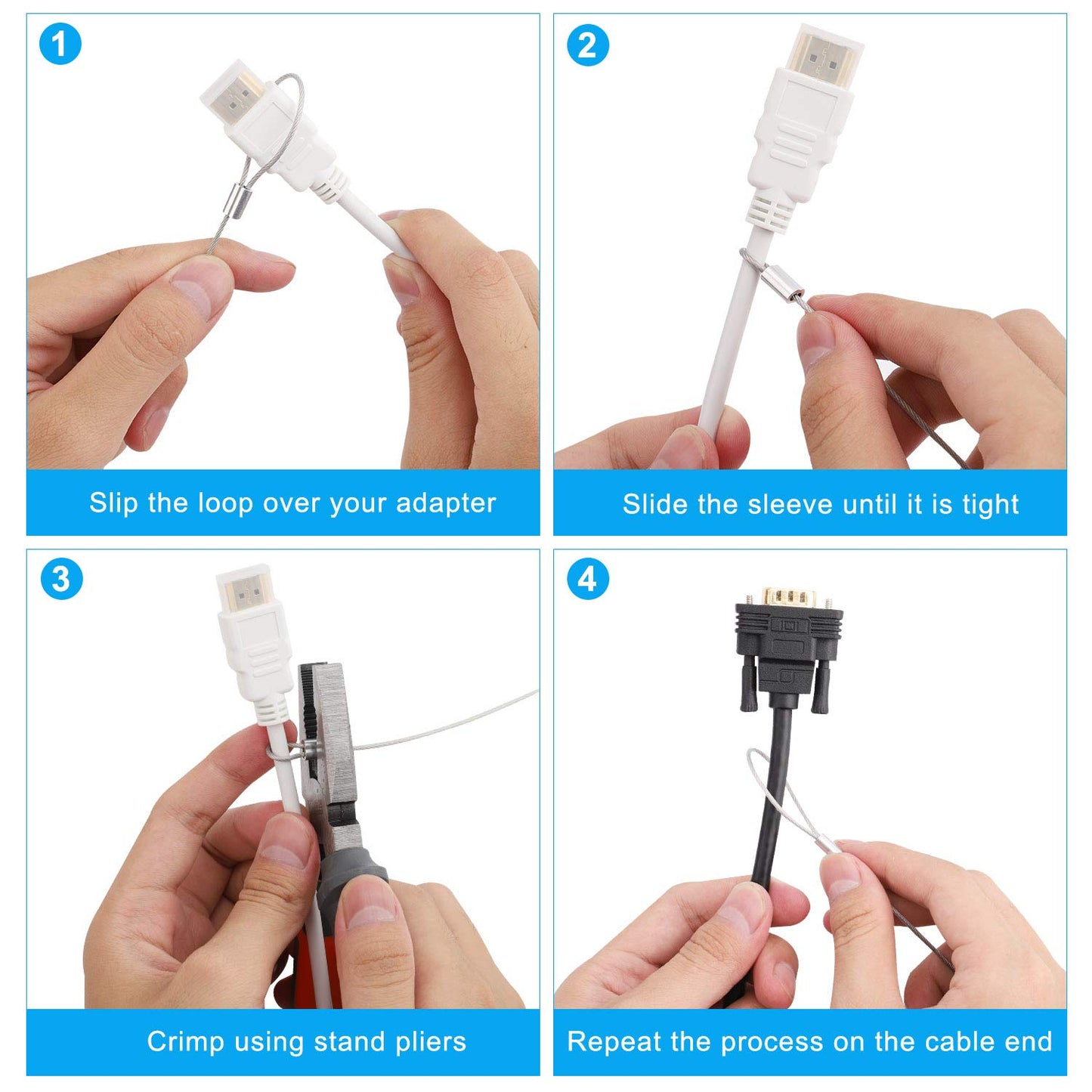Ciyebst Cable Tethers 15 Pack with Crimping Tool (12 Inches, White), Adjustable Security Cable Look, Universal DIY Adapter Tethering Ties Kit for Computer Cord, Pre-Assembled, Tamper-Resistant