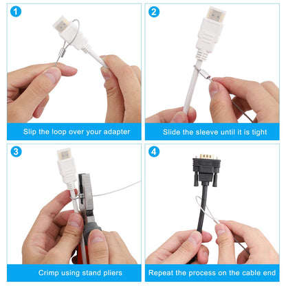 Ciyebst Cable Tethers 15 Pack with Crimping Tool (12 Inches, White), Adjustable Security Cable Look, Universal DIY Adapter Tethering Ties Kit for Computer Cord, Pre-Assembled, Tamper-Resistant